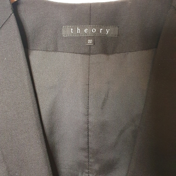 Theory Collarless Virgin Wool Open Front Black Blazer Size 00 - Picture 5 of 9
